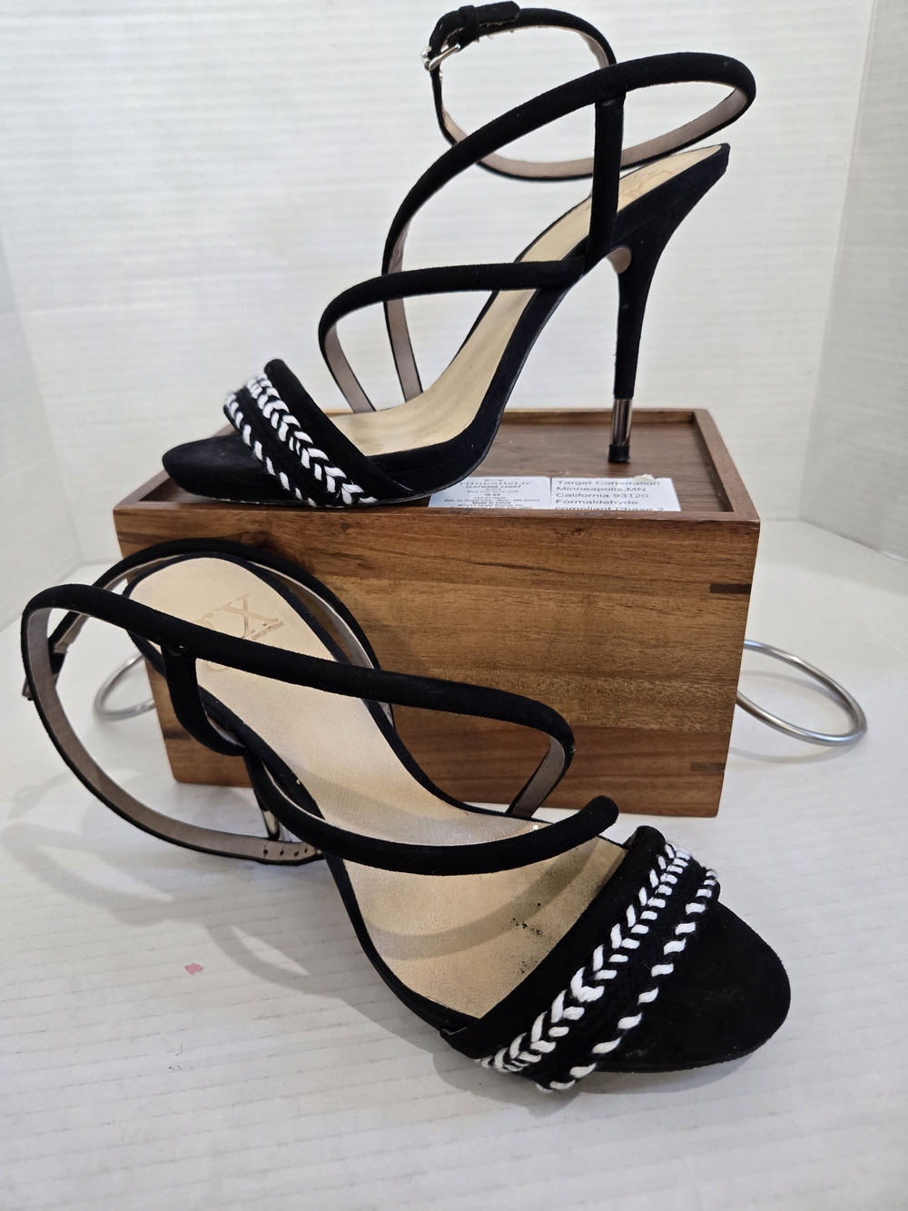 GWEN STEFANI  GX    Classic Black Strappy High Heel Sandals with Braided Detail